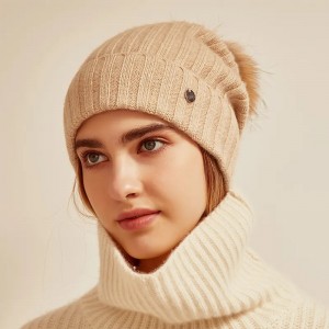 Ženska zimska kapa od 100% kašmira po narudžbi luksuzne slatke pletene kape sa prilagođenim logotipom