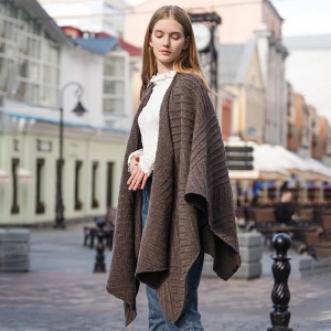 prilagođeni zimski ženski topli pleteni vuneni pončo jednobojni luksuzni mekani ženski modni elegantni ogrtač od 100% vune