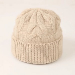 purong cashmere winter hat custom logo designer plain color women cable knitted cuffed cashmere beanie hat