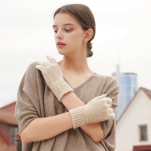 女性の冬のカシミヤ ニット手袋中空折り畳まれたエッジ高級熱カスタム ファッションかわいい手袋女性