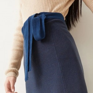 pantallona të gjera lesh kashmiri blu të thjeshta të thurura veshje të gjata për femra me funde dimri