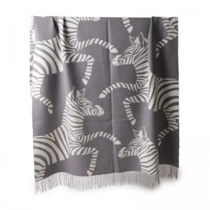 Zivistana zebra jacquard 100% Wool Blanket padîşah mezinahiya luks betaniyek ji pezê nerm û nerm avêtin