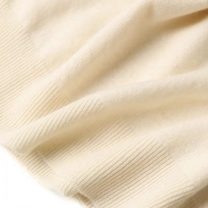 жаночы швэдар большага памеру з 100% кашміру, аднатонны вязаны верх з круглым выразам, белы кашміровы пуловер з кароткімі рукавамі