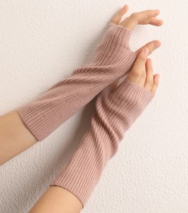 musim dingin custom made OEM pria wanita tanpa jari rajutan 100% sarung tangan kasmir rusuk polos kasmir kustom lucu sarung tangan hangat untuk wanita