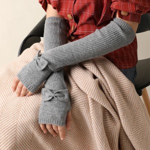 41cm ang gitas-on puti 100% puro cashmere Arm Warmers Fashion winter women thermal Mittens luxury cute Fingerless Knitted Gloves