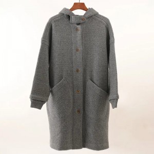 средно дълга дамска дреха от 100% чист кашмир палто голям размер едноцветна плетена кашмирена жилетка с джоб