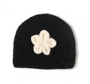 slatke zimske kape na veliko po narudžbi, obične pletene ženske kape od čistog kašmira s ručno rađenim cvijetom