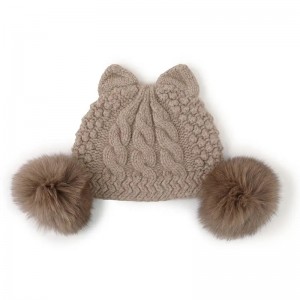 три вистински зимска шапка со крзно од лисица, дизајн на сопствени лого луксузни модни жени 100% капа од кашмир