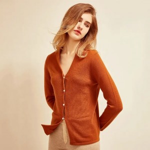 कस्टम एलिगंट कॅज्युअल लेडीज टॉप स्वेटर फॅशनेबल महिला हिवाळी लांब बाही क्लासिक 100% कश्मीरी निट कार्डिगन