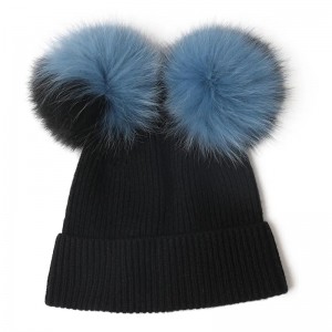 pielāgots logotips luksusa modes ziemas kašmira beanie īstas lapsas kažokādas pom pom cepures sievietēm vienkāršas adītas kašmira cepures