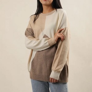 nndan Mongolian100% cashmere plis gwosè chanday fanm knitted jacquard dam cashmere tèt pullover