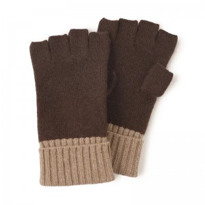 desginger カフ付きエッジ純粋なカシミヤ冬の手袋無地ニット指なし女性レディース暖かいファッションカシミヤ手袋ミトン