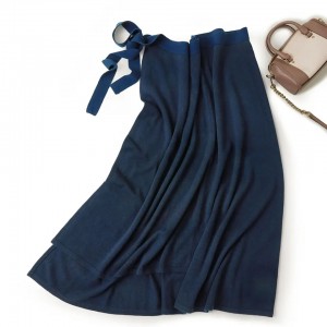 skirt wanita kasmir biru rajutan biasa pakaian skirt musim sejuk wanita gaya panjang