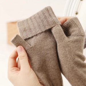 Пользовательские простые вязаные длинные тепловые кашемировые варежки зимние теплые роскошные модные перчатки без пальцев для женщин