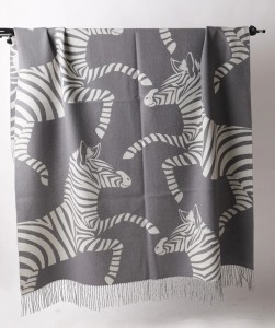 Animal zebra jacquard winter 100% Wool Blanket king size luxury soft woven fleece blanket throw