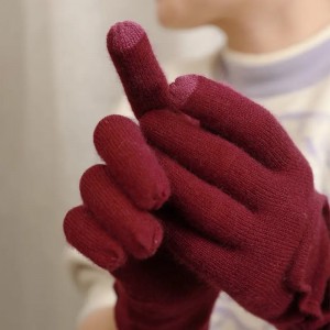 зимние кашемировые перчатки с сенсорным экраном на открытом воздухе, повседневные теплые однотонные вязаные перчатки с полными пальцами