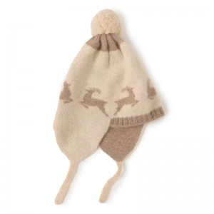 Çocuklar saf keçi kaşmir kış şapka özel moda hayvan geyik jakarlı örme kaşmir bere şapka
