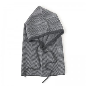herringbone knitted cashmere hoodie hat women winter fashion soft beanie hat na may custom na logo