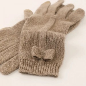 弓ノット装飾カシミヤ手袋 & ミトンファッション女性冬暖かいニットフルフィンガータッチスクリーン手袋