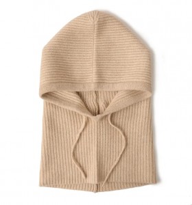 Pasamontañas de cachemira personalizada 100% con capucha de invierno, sombrero con logotipo bordado, gorro cálido con cordón de punto a costilla de lujo para mujer