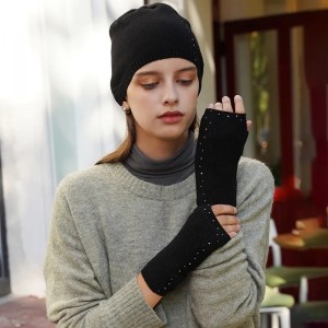 mănuși de iarnă calde pentru doamnă fără degete strasuri negru tricot la modă încălzitor de brațe scurte termice pentru femei moda drăguță mănuși de cașmir
