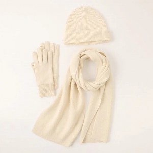 100% اون خواتین لڑکیاں موسم سرما میں گرم اسکارف ٹوپی اور دستانے سیٹ کسٹم ڈیزائنر فیشن لیڈیز بنا ہوا اون بینی سکارف دستانے کا سوٹ