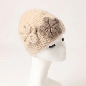 topi musim sejuk comel borong adat biasa Knit wanita tulen kasmir ny topi beanie dengan bunga buatan tangan