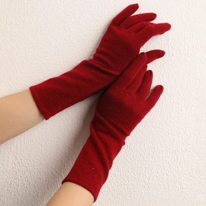 Guantes de inverno de cachemira de dedo completo personalizados, guantes longas de punto térmicos e intelixentes para mulleres.