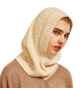 Custom logo Vrouwen kabel ontwerp kasjmier bivakmuts winter hoodie hoeden mannen oversized nek warm gebreide pure Kasjmier hoodie beanie
