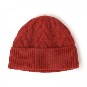 Saf kaşmir kış şapka özel logo tasarımcısı düz renk kadın kablo örme manşetli kaşmir bere şapka