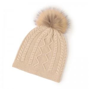 αληθινή αλεπού γούνα πομ πομ καθαρό κασμίρ χειμωνιάτικο καπέλο προσαρμοσμένης μόδας γυναικεία πλεκτό κασμίρ καπέλο