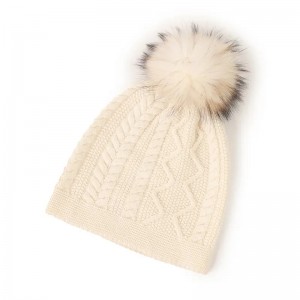 ແທ້ຈິງ fox fur pom pom ຫມວກ cashmere ລະດູຫນາວ custom ຄົນອັບເດດ: ແມ່ຍິງສາຍ knitted cashmere beanie hat
