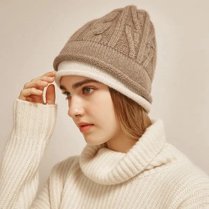 logo sulaman tersuai Cute 100% Cashmere Knit ny beanie Winter Hats rolled edge Wanita mengait topi bennie hangat