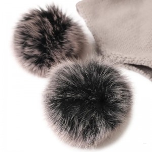 ritenga logo Autumn Winter cashmere ny beanie pōtae wahine Cute Warm Knitted pōtae with real fox fur pom Pom