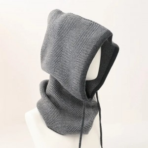 herringbone knitted cashmere hoodie hat women winter fashion fashion soft beanie hat with custom logo