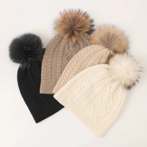 Зимова шапка з чистого кашеміру з натурального хутра лисиці, модна жіноча в'язана кашемірова шапка-біні на замовлення
