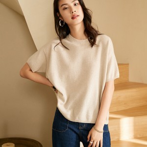 ຜ່ອນຄາຍ 100% cashmere knitted T shirt ສໍາລັບ summer ແລະພາກຮຽນ spring