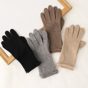Bagong Fashion Cashmere plain knitted tassel gloves at mitten women Winter warm gloves touch screen