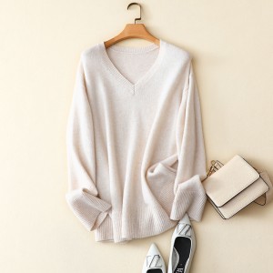 China wholesale Cashmere Wrap With Buttons Manufacturers –  V neck Casual knit winter turtleneck women sweater 100 cashmere turtleneck women – Runyang