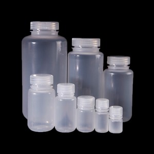 Frascos de reagentes de plástico de 250ml, PP, boca larga, transparente / marrom