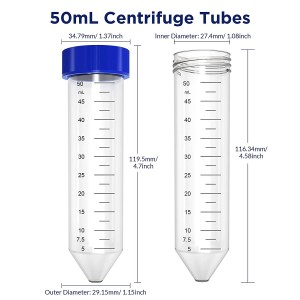 បំពង់ centrifuge, មួកវីស, 15ml/50ml, បាតរាងសាជី, មាប់មគ