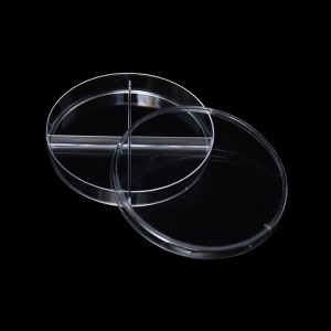 Plastikozko Petri kaxak, biribilak, 90 mm, 2 konpartimentu
