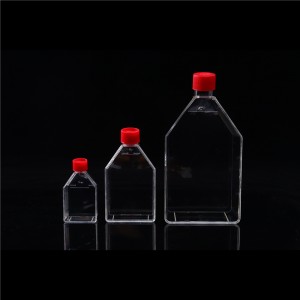 Laboratórne použite plastové sterilné fľaše na kultiváciu buniek