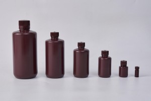 HDPE/PP 125 ml plastreagensflasker, smal mund, natur/hvid/brun
