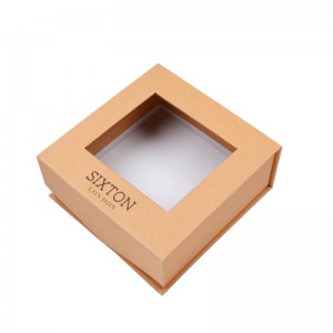 Personaliza o logotipo de caixa de embalaxe estilo libro Caixa de tapa magnética con ventá transparente