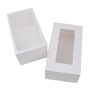 Baltas kartona papīra kastes ar caurspīdīgu logu, collu dāvanu iepakojuma kastes konditorejas izstrādājumiem, kūkām, konfektēm, kāzu ballītēm