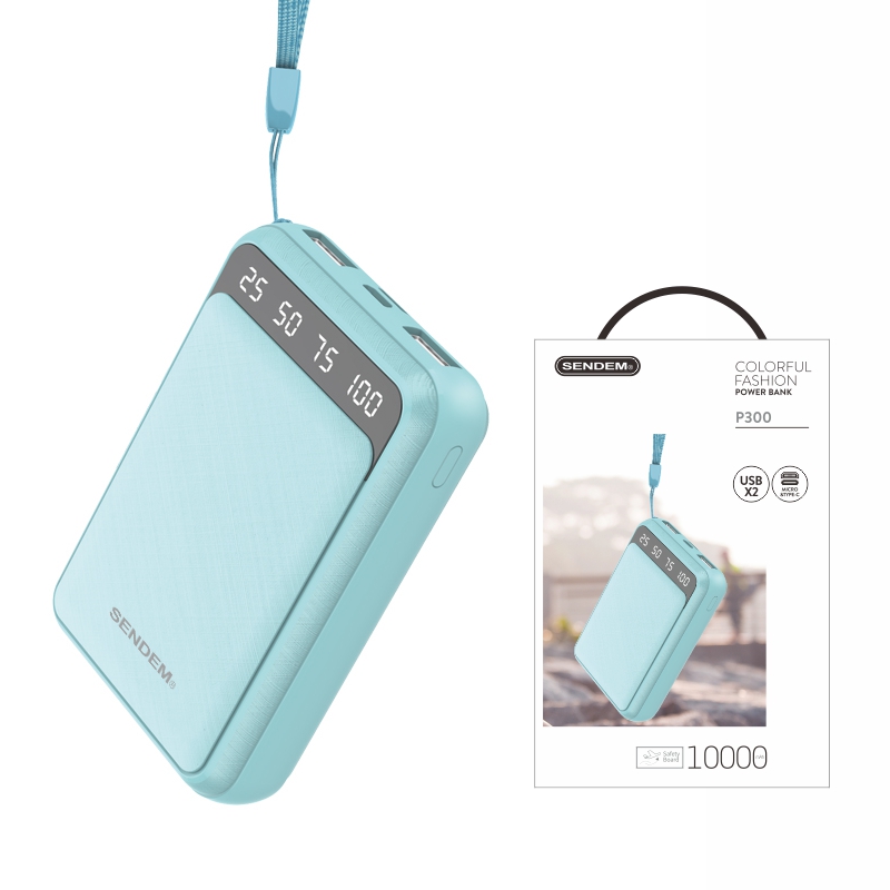 P300-10000mah Fashionable mini dual USB output, dual input way power bank