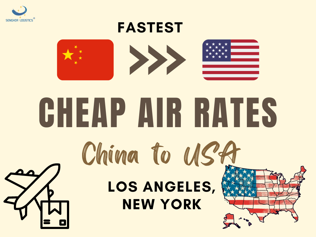 Tarif udara murah China dikirim menyang AS Layanan angkutan udara paling cepet menyang Los Angeles, New York dening Senghor Logistics