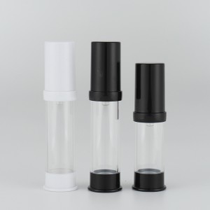 Прозрачная бутылка с насосом для безвоздушного распыления с белой черной крышкой