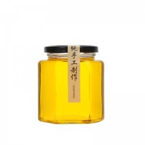 Hexagon Honey Jars with Gold Lids